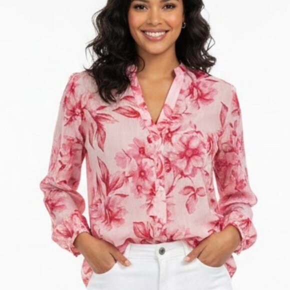 Zara Pink Floral Semi Sheer Blouse Top Cotton Medium - Picture 1 of 9